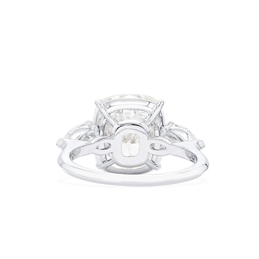 Natural 8.01 Ct. Cushion-Cut Diamond Three Stone Ring, 18K White Gold