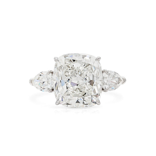 Natural 8.01 Ct. Cushion-Cut Diamond Three Stone Ring, 18K White Gold