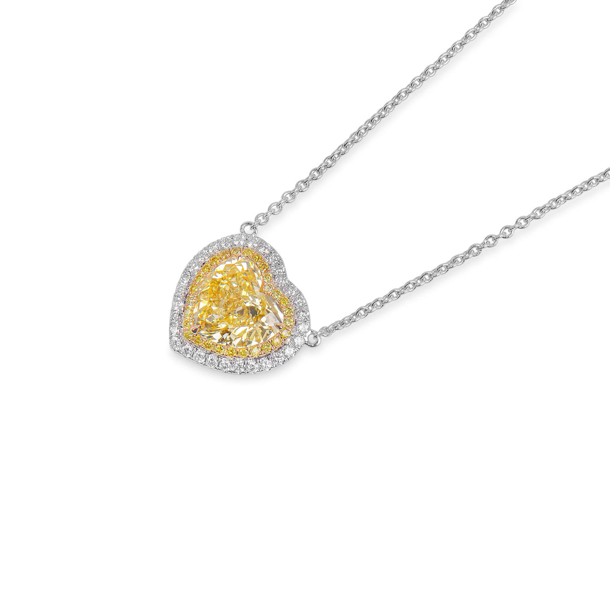 Natural Fancy Deep Yellow Diamond Pendant, 18K White Gold, Heart Shape, 3.91 Ct. TW