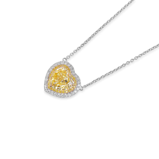 Natural Fancy Deep Yellow Diamond Pendant, 18K White Gold, Heart Shape, 3.91 Ct. TW