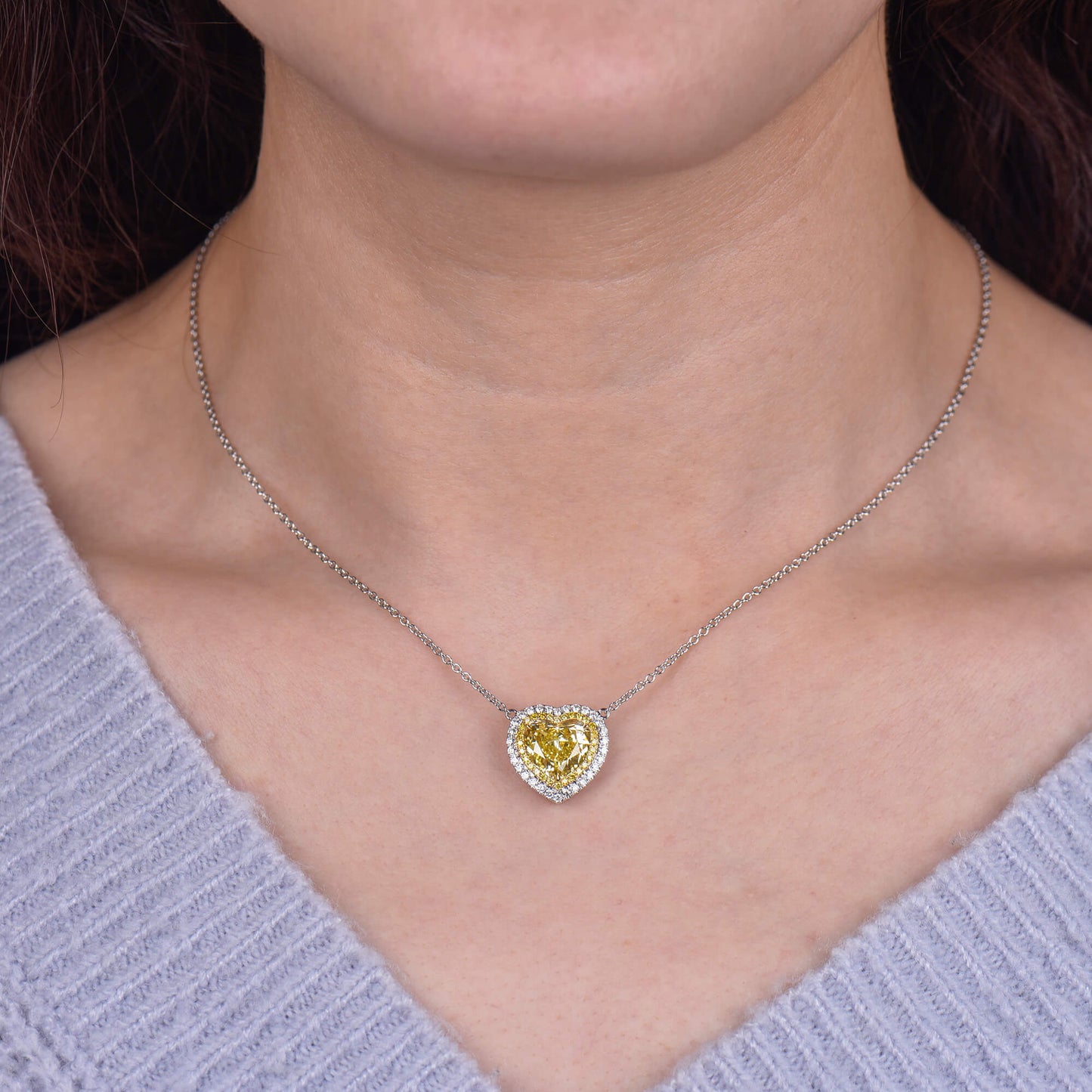 Natural Fancy Deep Yellow Diamond Pendant, 18K White Gold, Heart Shape, 3.91 Ct. TW