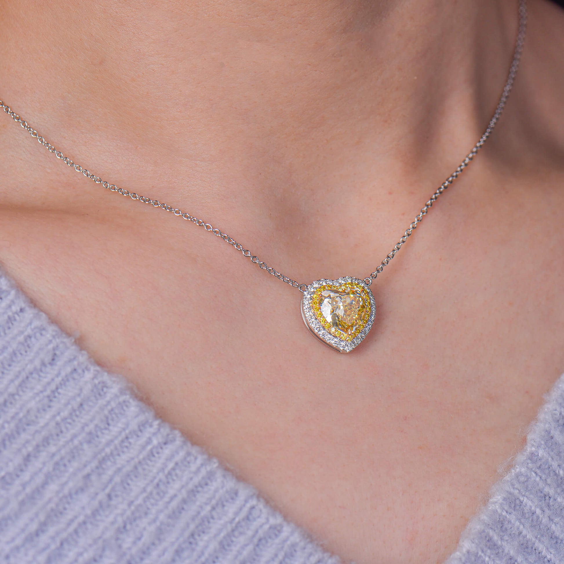 Natural Fancy Deep Yellow Diamond Pendant, 18K White Gold, Heart Shape, 3.91 Ct. TW