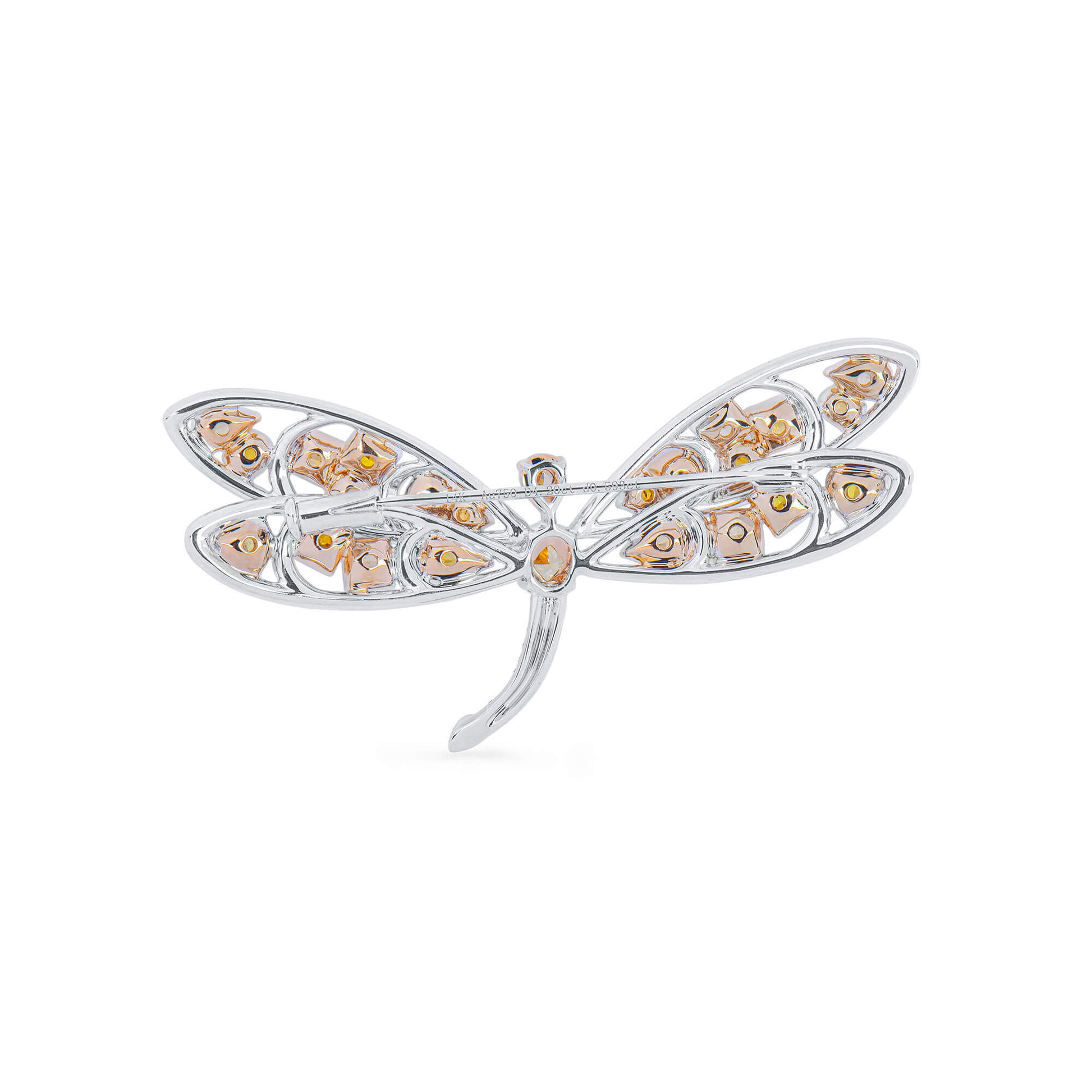 Natural Fancy Intense Yellow & White Diamond Dragonfly Brooch, 14K White & Yellow Gold, 4.80 Ct. TW