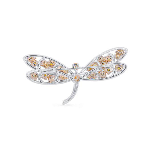 Natural Fancy Intense Yellow & White Diamond Dragonfly Brooch, 14K White & Yellow Gold, 4.80 Ct. TW