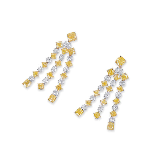 Natural Fancy Yellow & Diamond Chandelier Earrings, 18K White & Yellow Gold, 8.37 Ct. TW