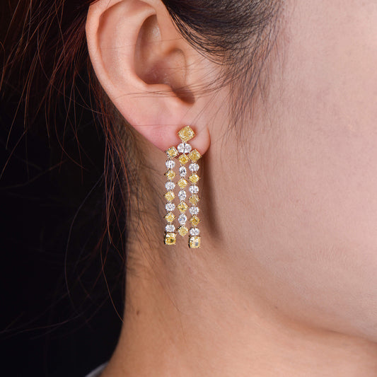 Natural Fancy Yellow & Diamond Chandelier Earrings, 18K White & Yellow Gold, 8.37 Ct. TW