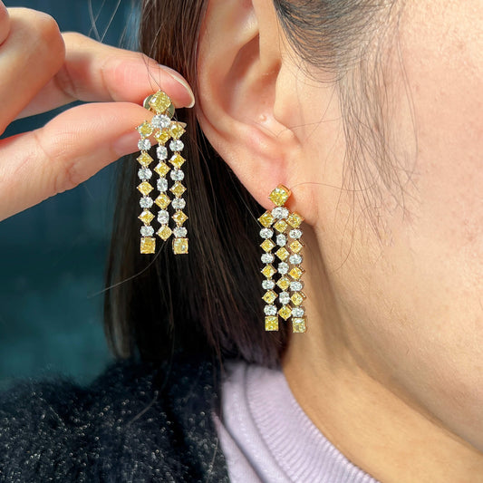 Natural Fancy Yellow & Diamond Chandelier Earrings, 18K White & Yellow Gold, 8.37 Ct. TW