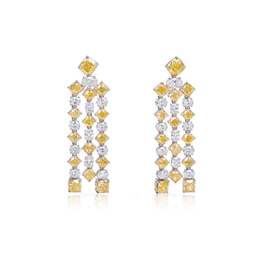 Natural Fancy Yellow & Diamond Chandelier Earrings, 18K White & Yellow Gold, 8.37 Ct. TW
