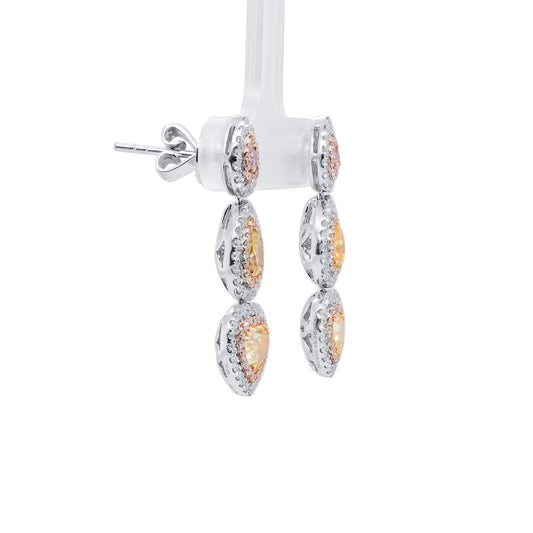 Fancy Yellow Diamond Earrings, 3.00 Ct. TW, Heart shape