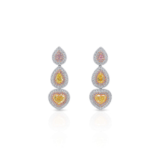 Fancy Yellow Diamond Earrings, 3.00 Ct. TW, Heart shape