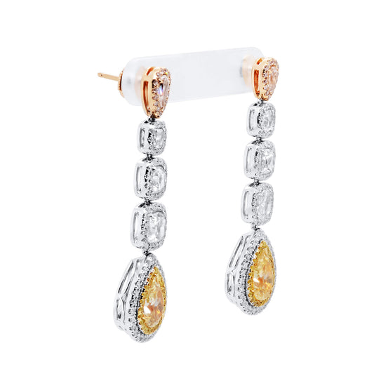 Fancy Yellow Diamond Earrings, 7.33 Ct. TW, Pear shape