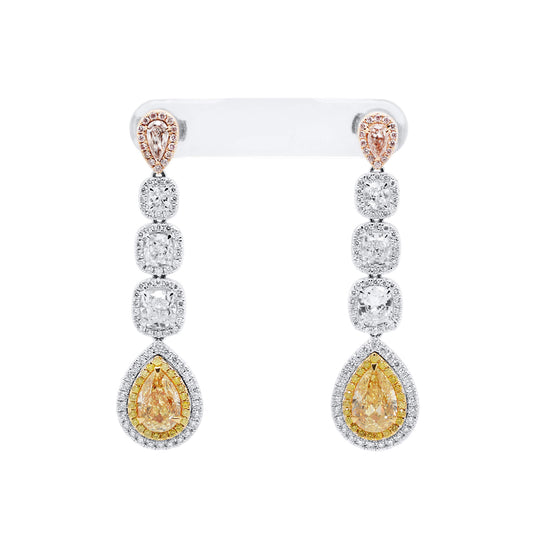Fancy Yellow Diamond Earrings, 7.33 Ct. TW, Pear shape