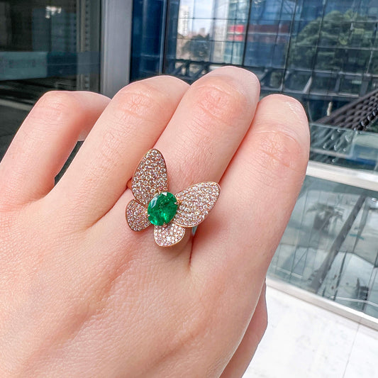 Natural Green Colombian Emerald Ring, 18K White & Rose Gold, Oval Shape, 1.35 Ct. TW