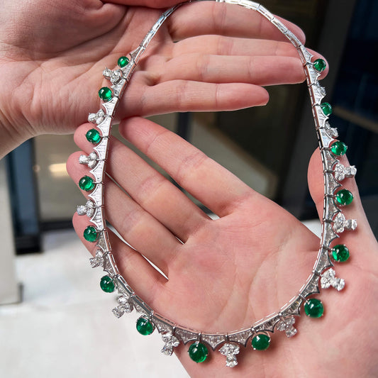 Natural Green Colombia Emerald Necklace, 37.43 Ct. TW, Round shape, GRS Certified