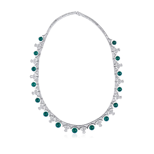 Natural Green Colombia Emerald Necklace, 37.43 Ct. TW, Round shape, GRS Certified