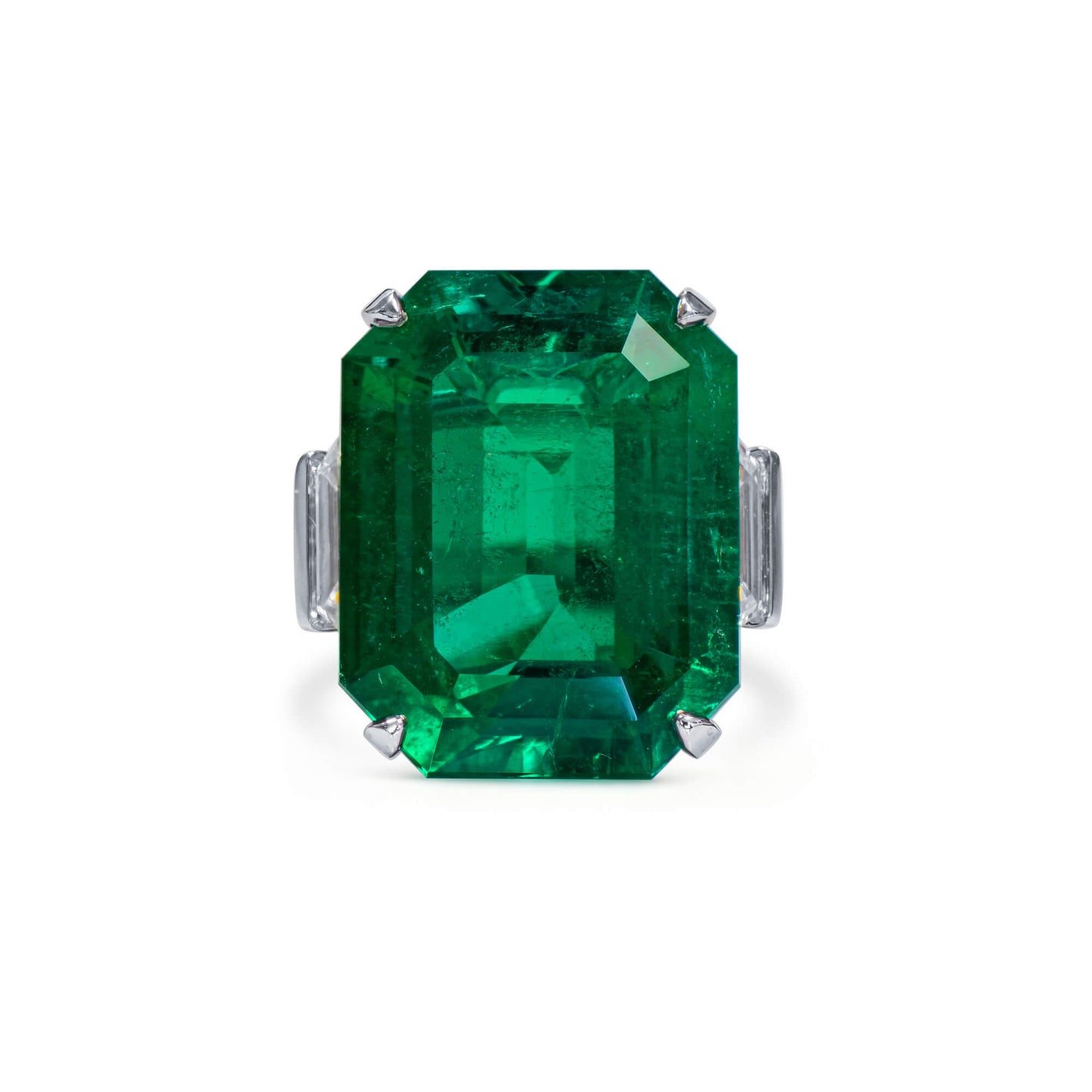 Natural Green Colombian Emerald Ring, 26.46 Ct. TW, Radiant shape, GUBELIN Certified