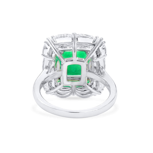 Natural Colombian Emerald & Diamond Halo Ring, 18K White Gold, Emerald Shape, 8.32 Ct. TW