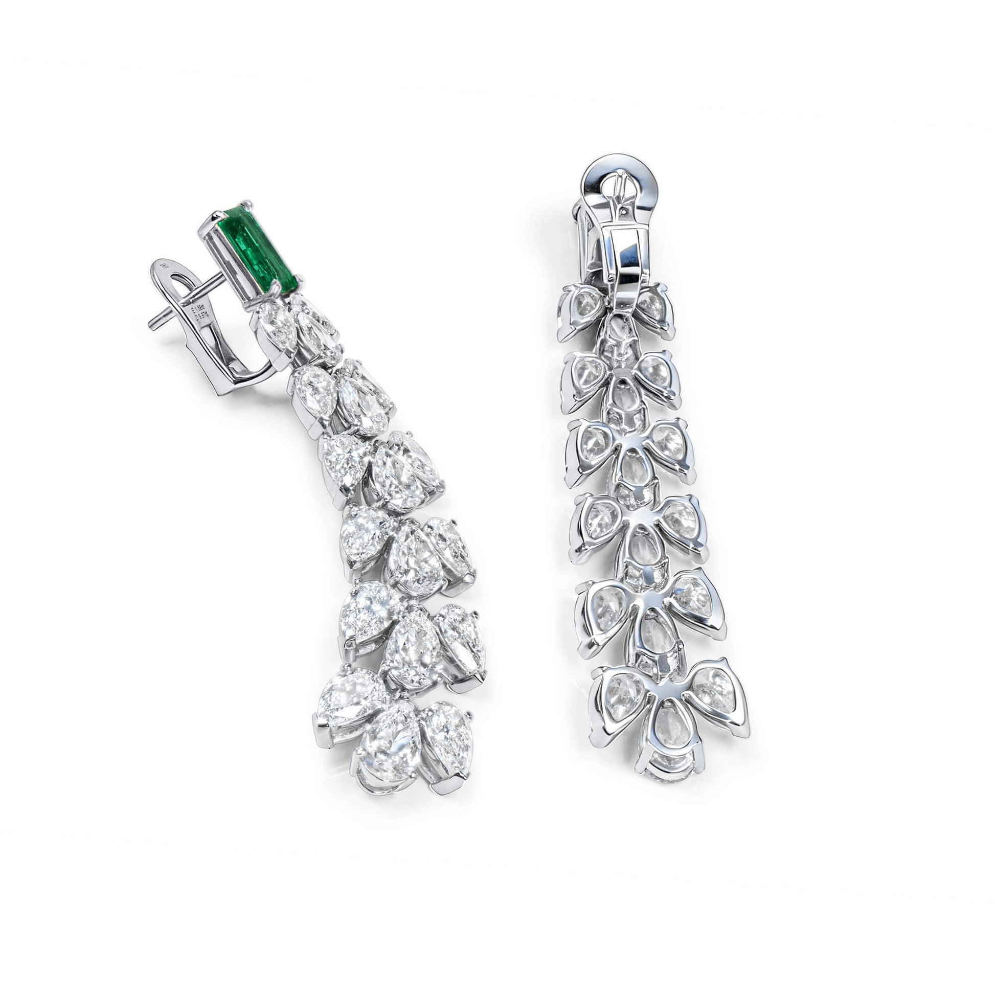 Natural Emerald And Diamond Earrings, 18K White Gold, 11.55 Ct. TW