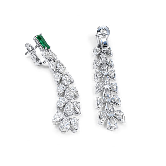 Natural Emerald And Diamond Earrings, 18K White Gold, 11.55 Ct. TW