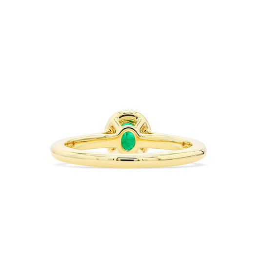 Natural Green Emerald Halo Ring, 18K Yellow Gold, Oval Shape, 0.56 Ct. TW
