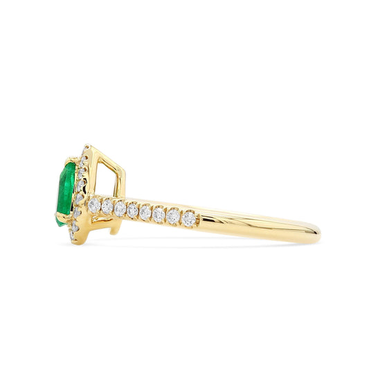 Natural Green Emerald Halo Ring, 18K Yellow Gold, Pear Shape, 0.57 Ct. TW