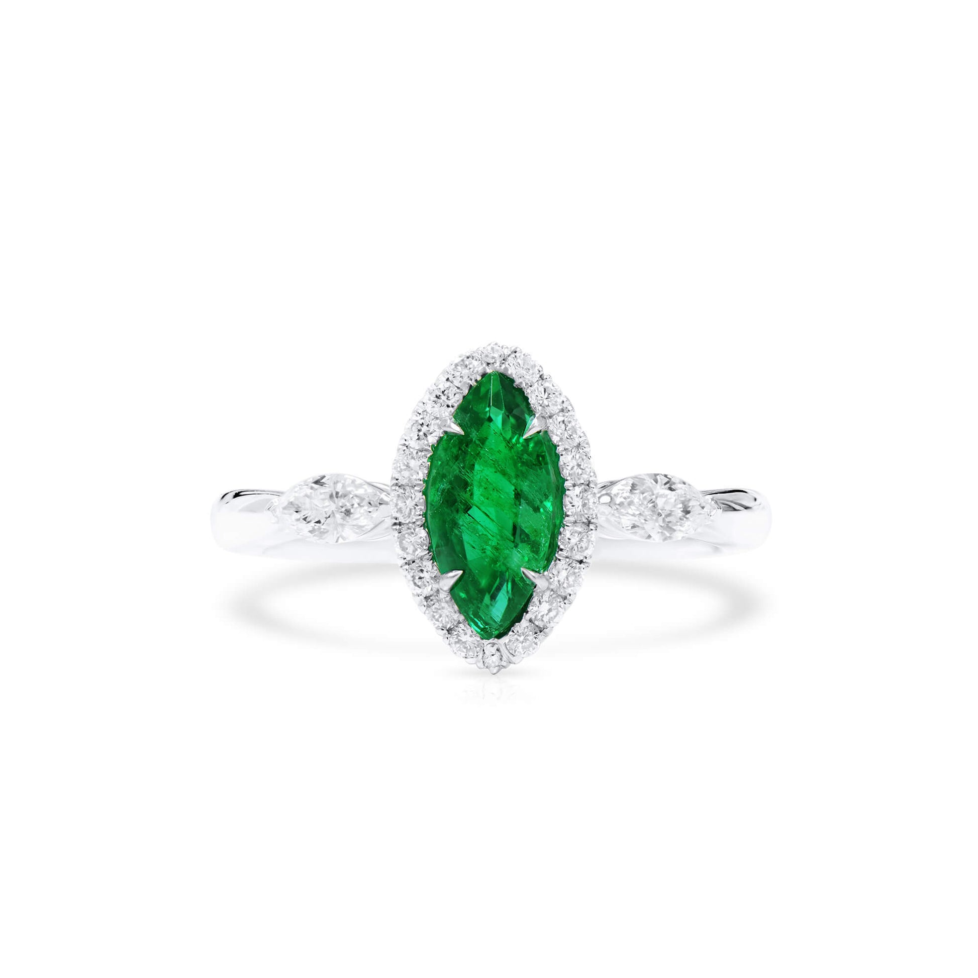 Natural Green Emerald Ring, 0.60 Ct. (1.02 Ct. TW), Marquise shape