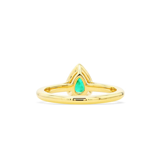 Natural Green Emerald Halo Ring, 18K Yellow Gold, Pear Shape, 0.63 Ct. TW