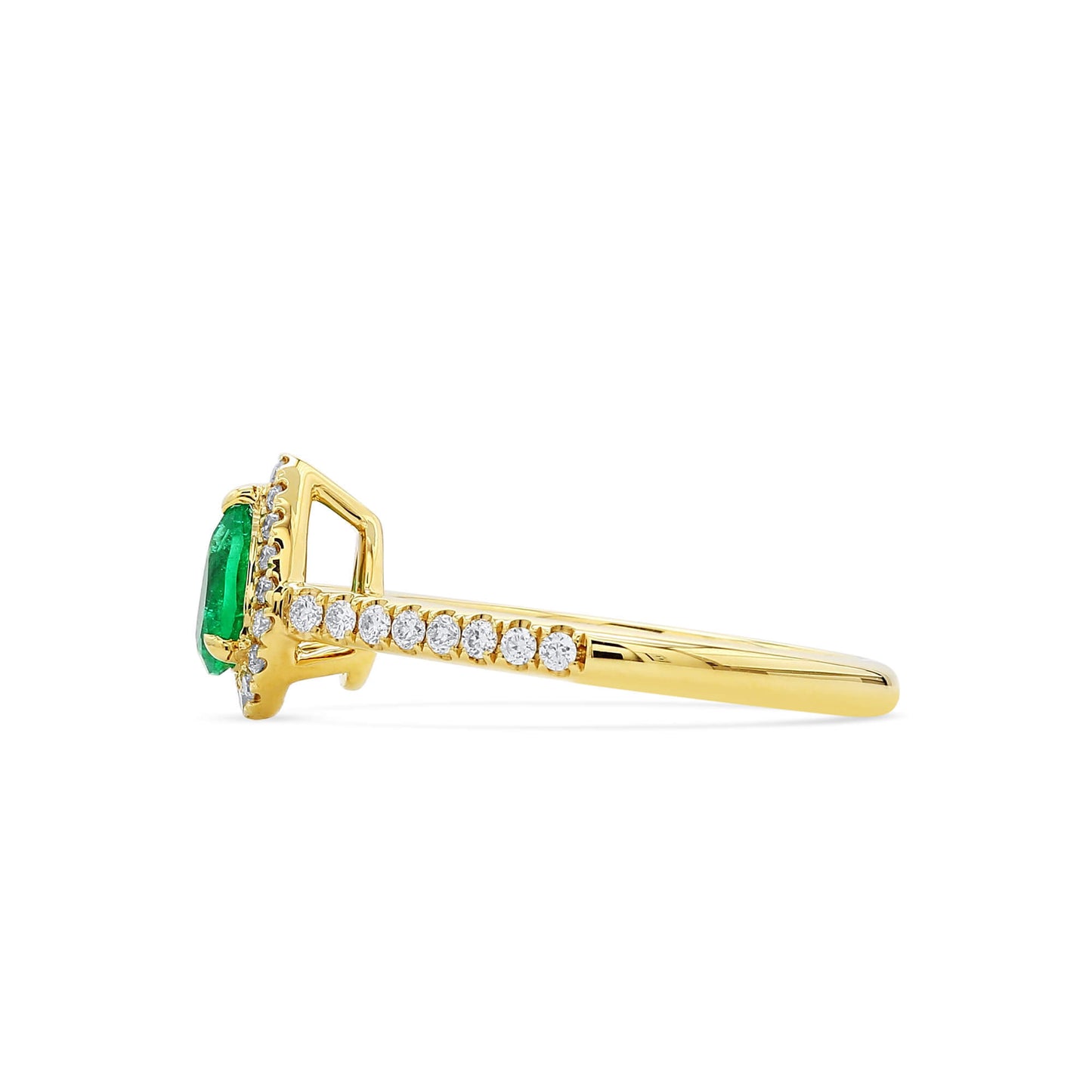 Natural Green Emerald Halo Ring, 18K Yellow Gold, Pear Shape, 0.63 Ct. TW