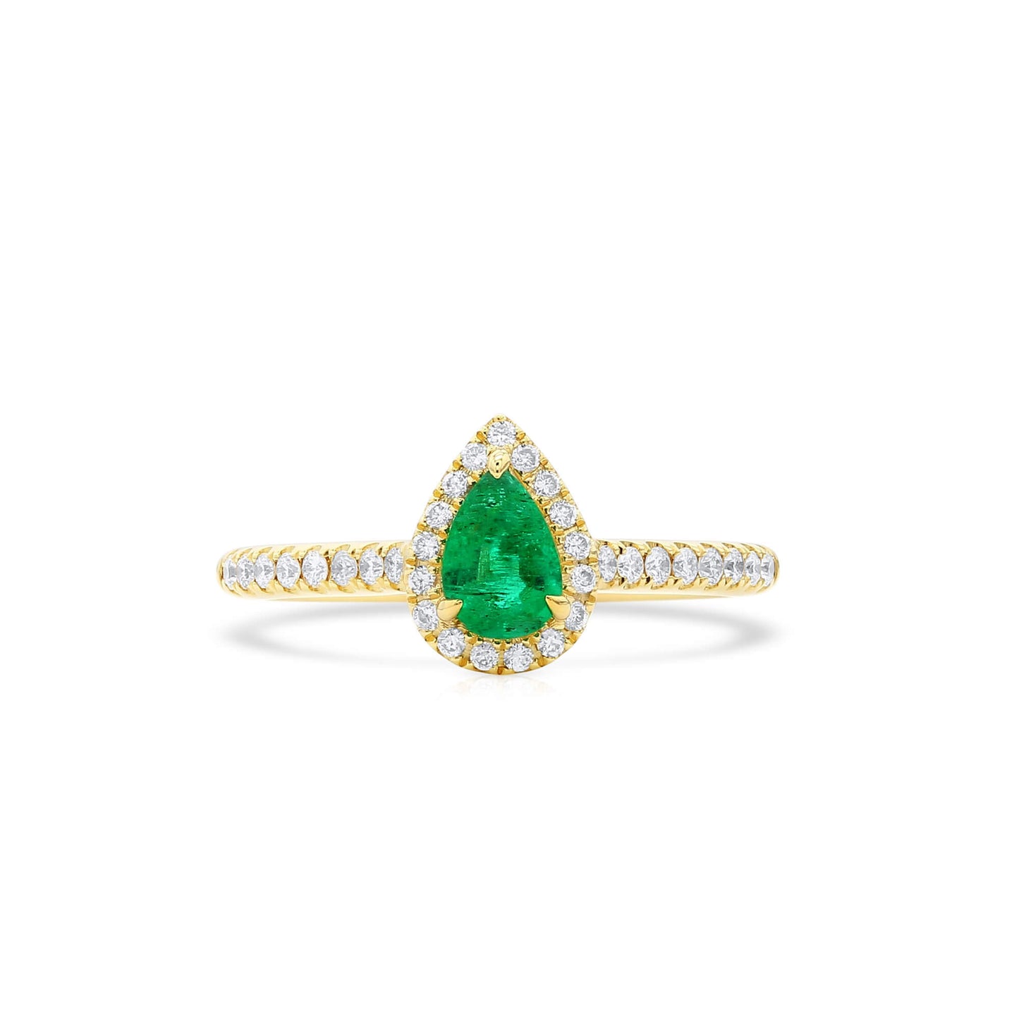 Natural Green Emerald Halo Ring, 18K Yellow Gold, Pear Shape, 0.63 Ct. TW