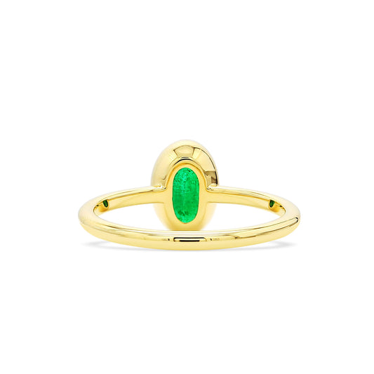 Natural Green Emerald Solitaire Ring, 18K Yellow Gold, Oval Shape, 0.91 Ct. TW