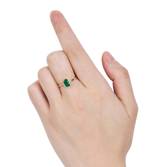 Natural Green Emerald Solitaire Ring, 18K Yellow Gold, Oval Shape, 0.91 Ct. TW