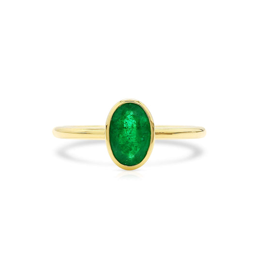 Natural Green Emerald Solitaire Ring, 18K Yellow Gold, Oval Shape, 0.91 Ct. TW