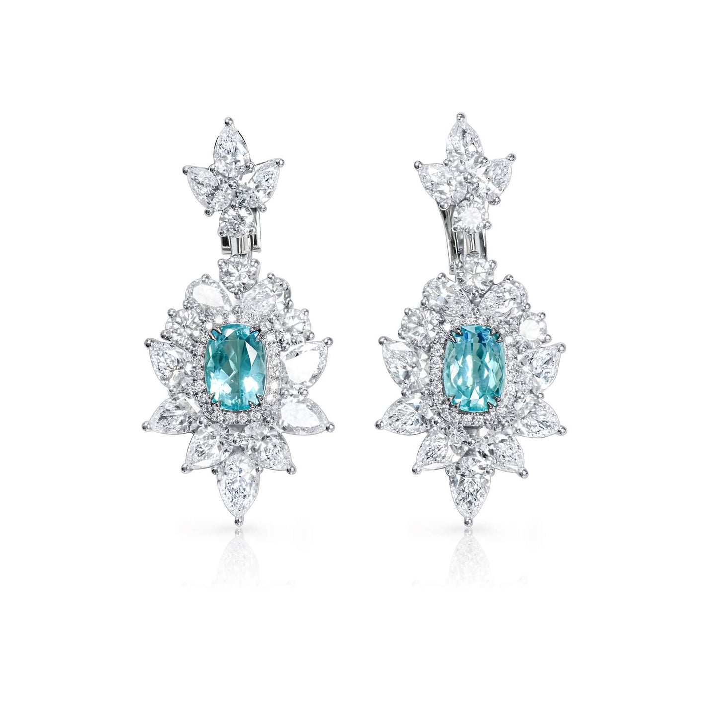 Natural Greenish-blue Mozambique Tourmaline Earrings, 10.61 Ct. TW, Cushion shape, GRS Certified