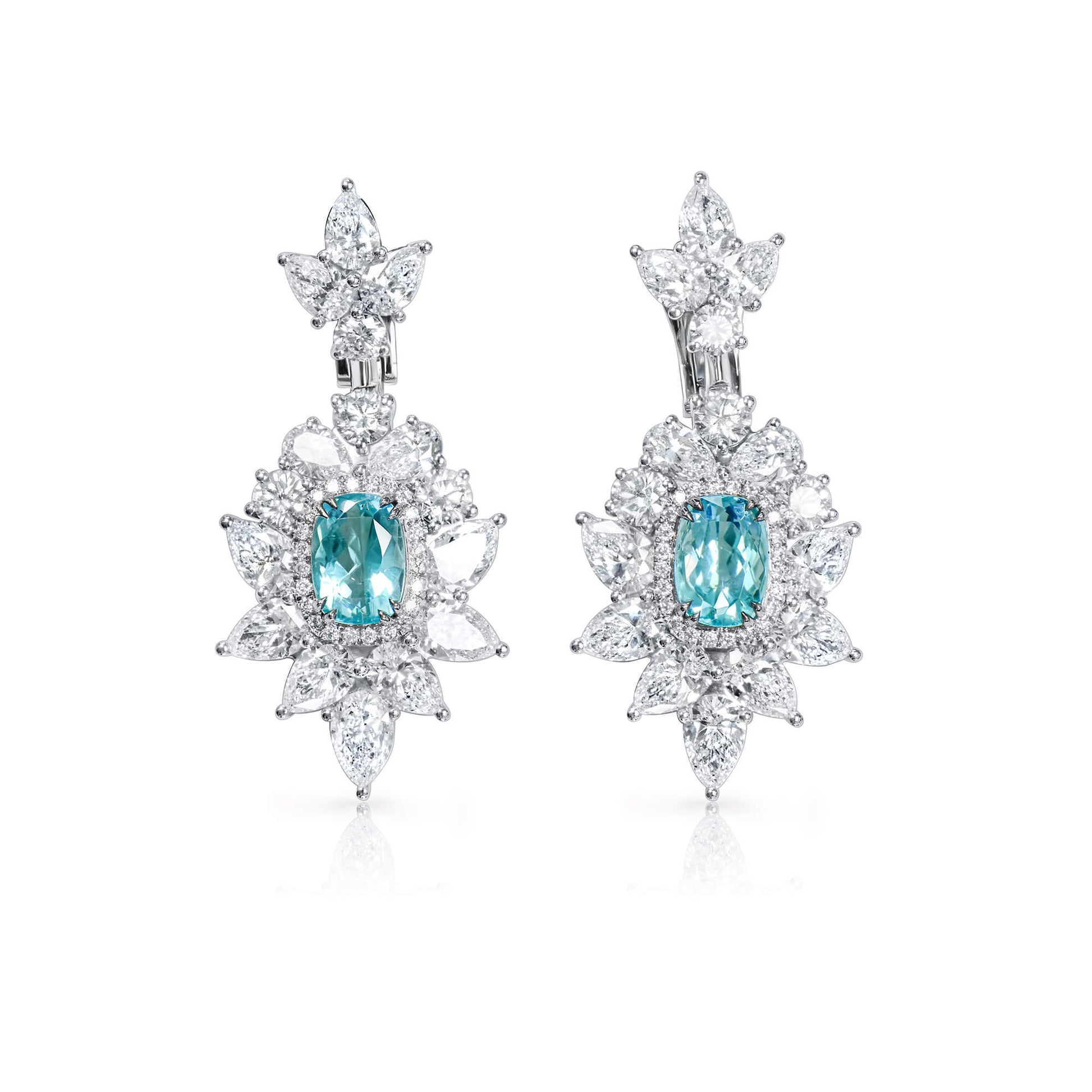 Natural Greenish-blue Mozambique Tourmaline Earrings, 10.61 Ct. TW, Cushion shape, GRS Certified