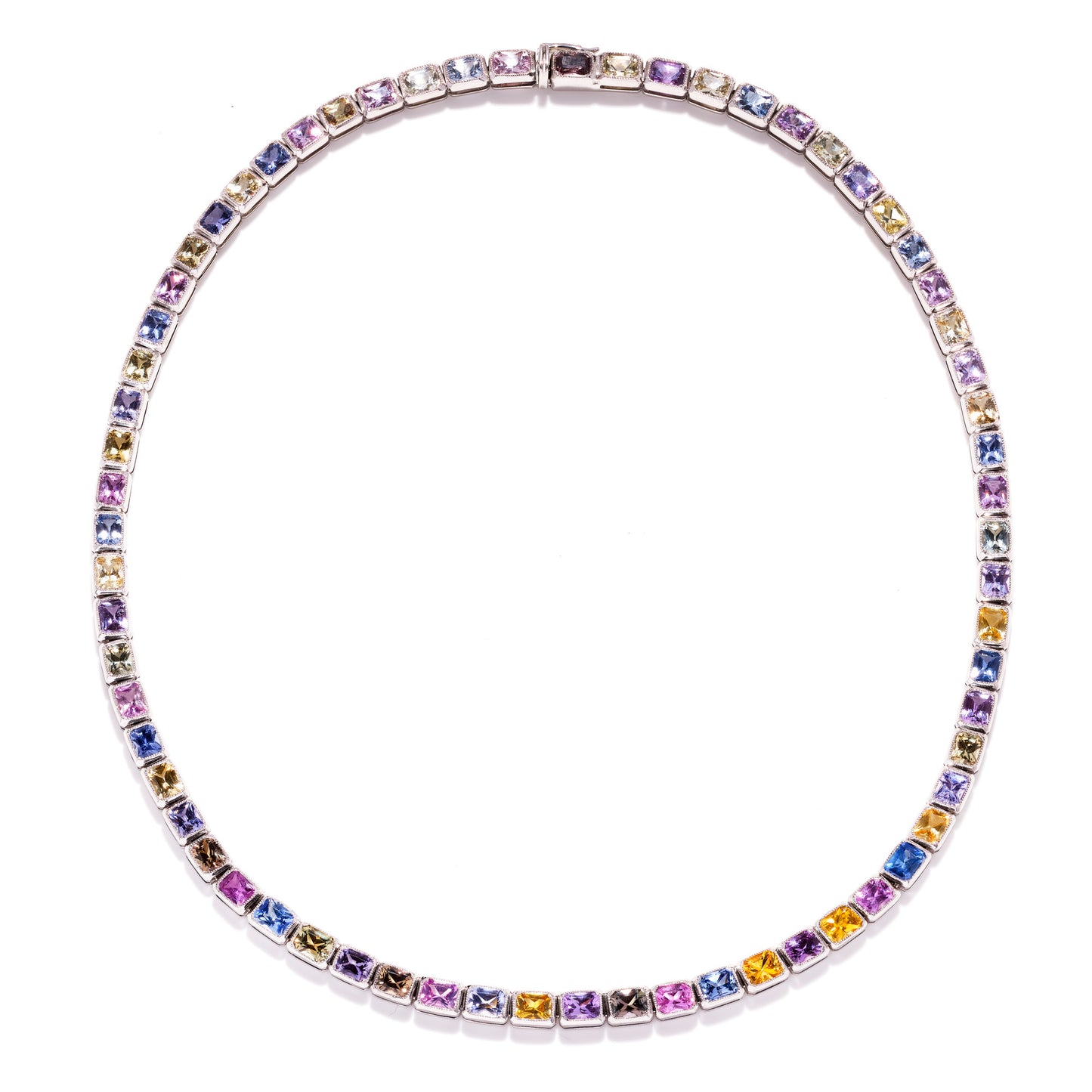 Natural Mixed Colors Sapphire Necklace, 31.45 Carat, Cushion Shape