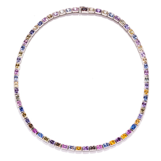 Natural Mixed Colors Sapphire Necklace, 31.45 Carat, Cushion Shape