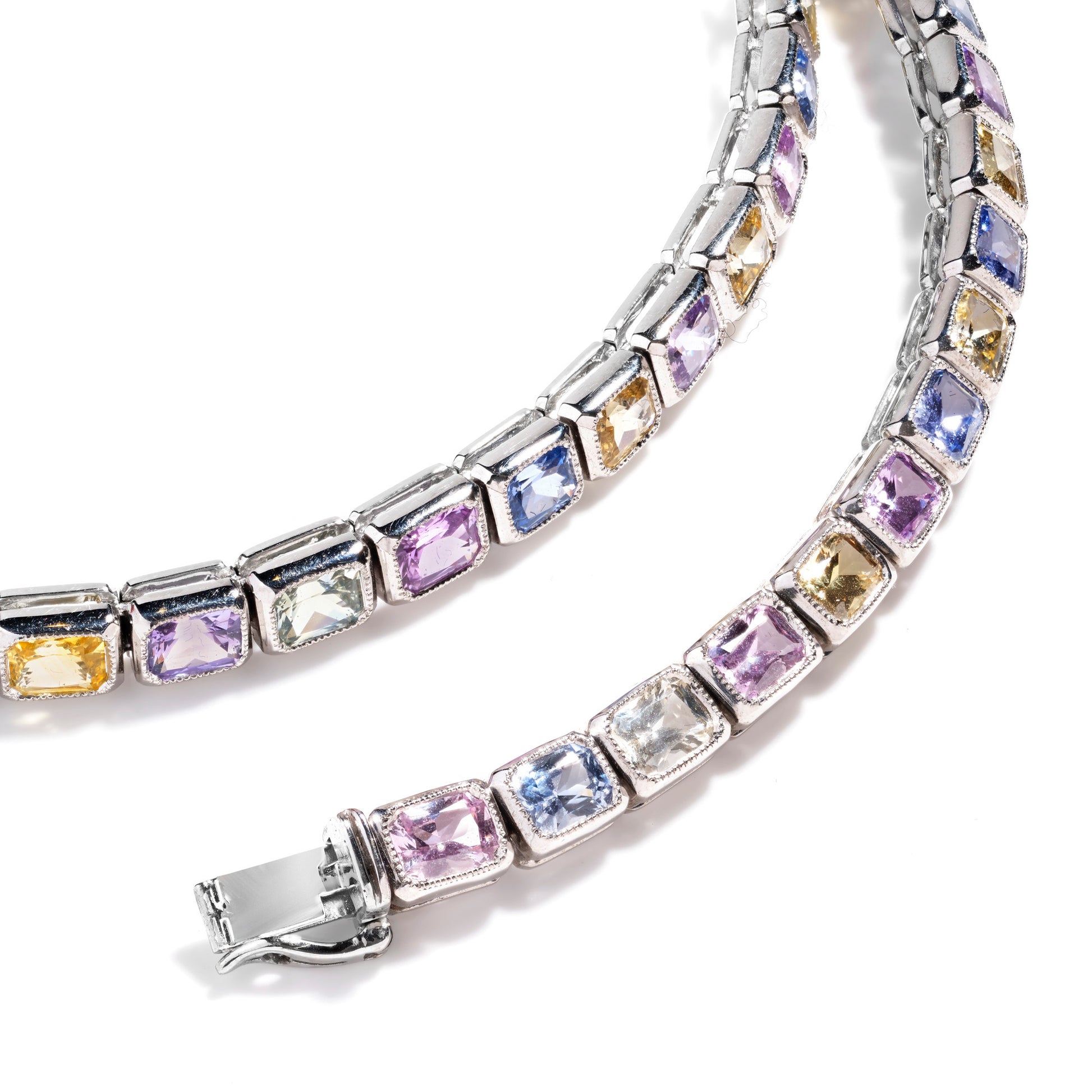 Natural Mixed Colors Sapphire Necklace, 31.45 Carat, Cushion Shape