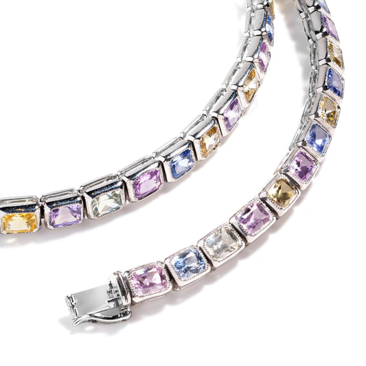 Natural Mixed Colors Sapphire Necklace, 31.45 Carat, Cushion Shape