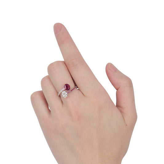 Natural Burmese Red Ruby Ring, 18K White Gold, Oval Shape, 2.25 Ct. TW, unheated