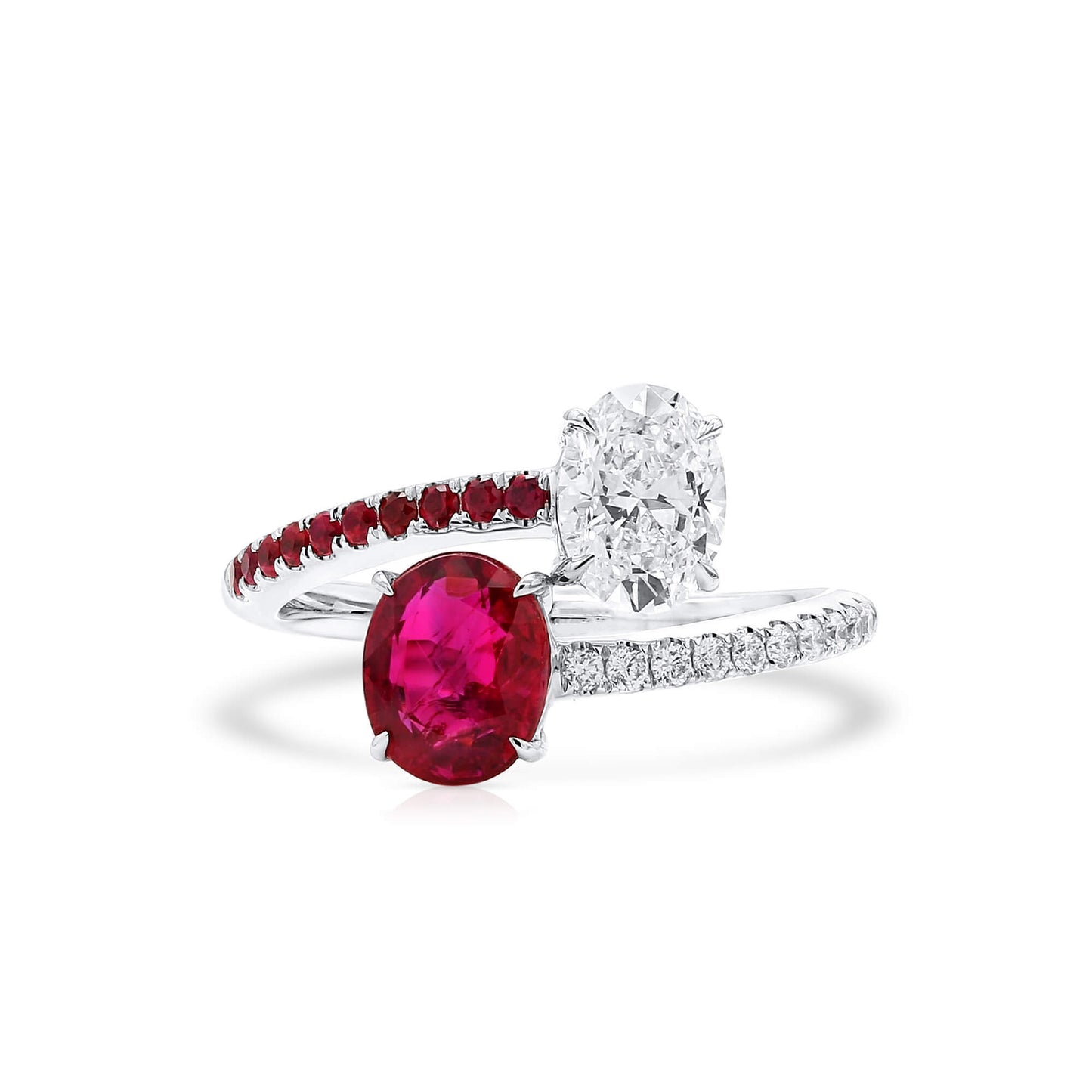 Natural Burmese Red Ruby Ring, 18K White Gold, Oval Shape, 2.25 Ct. TW, unheated