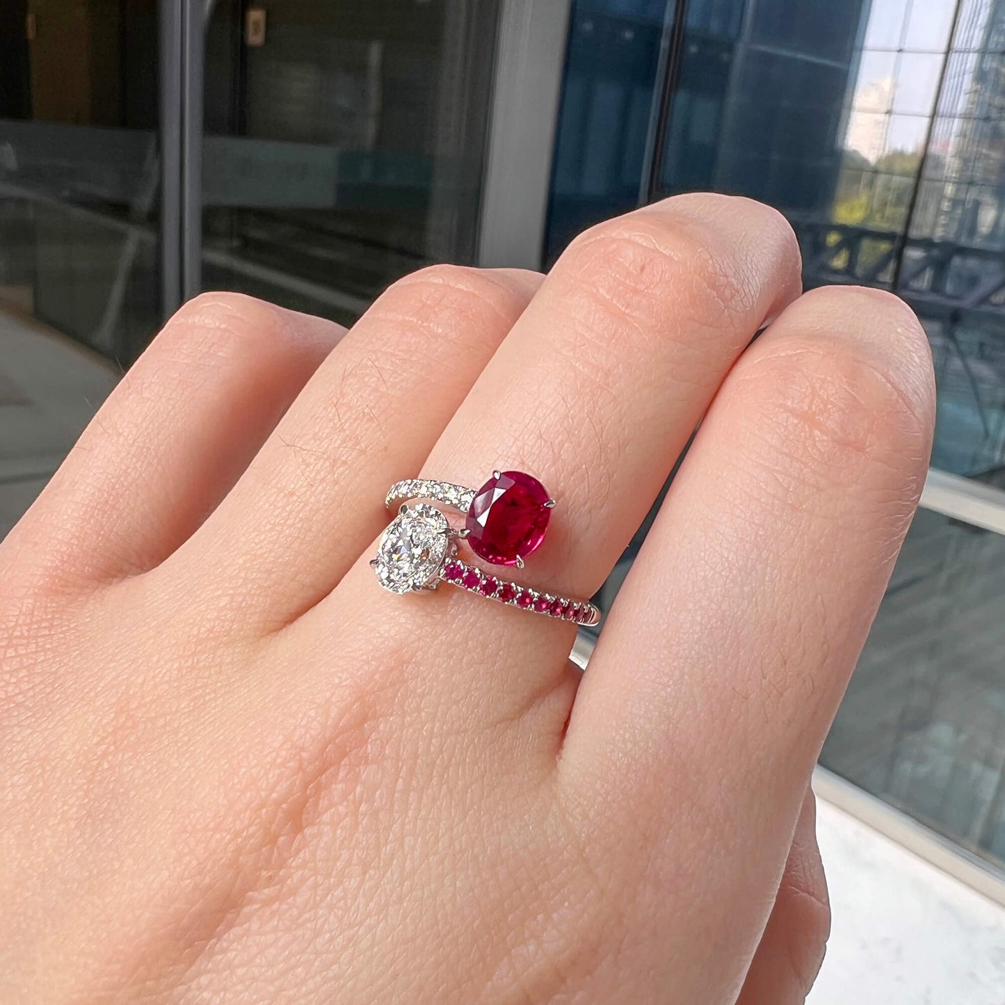 Natural Burmese Red Ruby Ring, 18K White Gold, Oval Shape, 2.25 Ct. TW, unheated