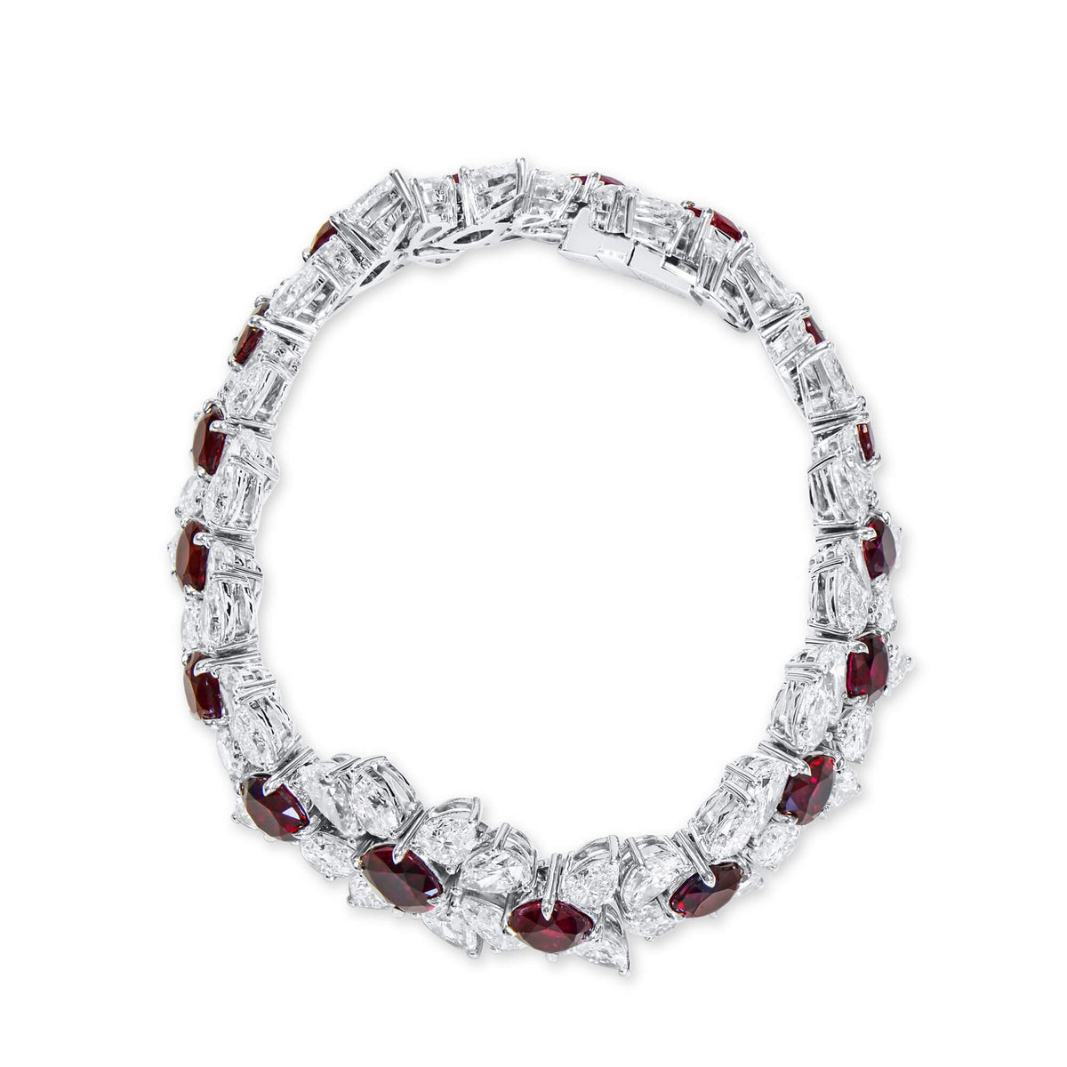 Natural 37.10 Ct. TW Cushion-Cut Burmese Ruby & Diamond Bracelet, 18K White Gold