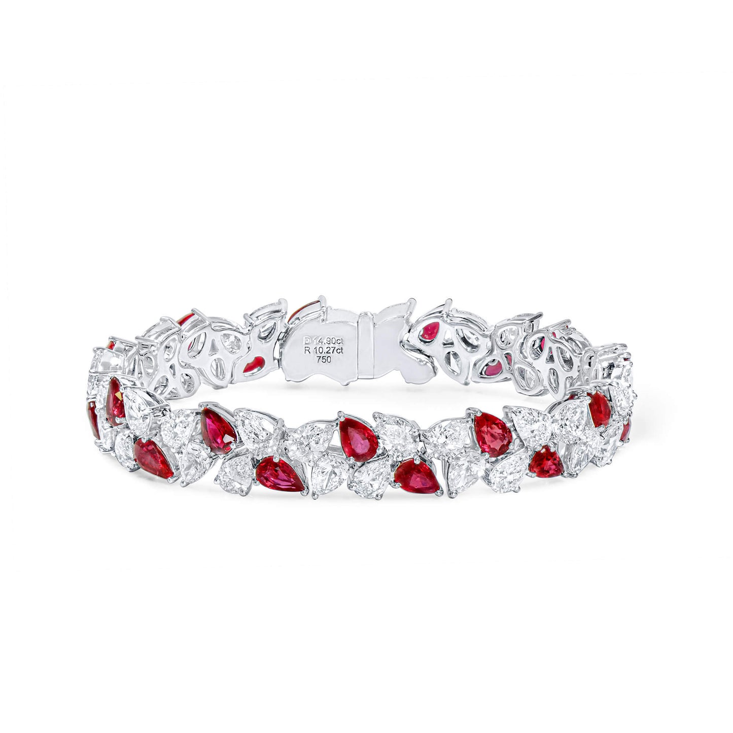 Natural Diamond & Red Ruby Bracelet, 18K White Gold, Pear Shape, 25.17 Ct. TW