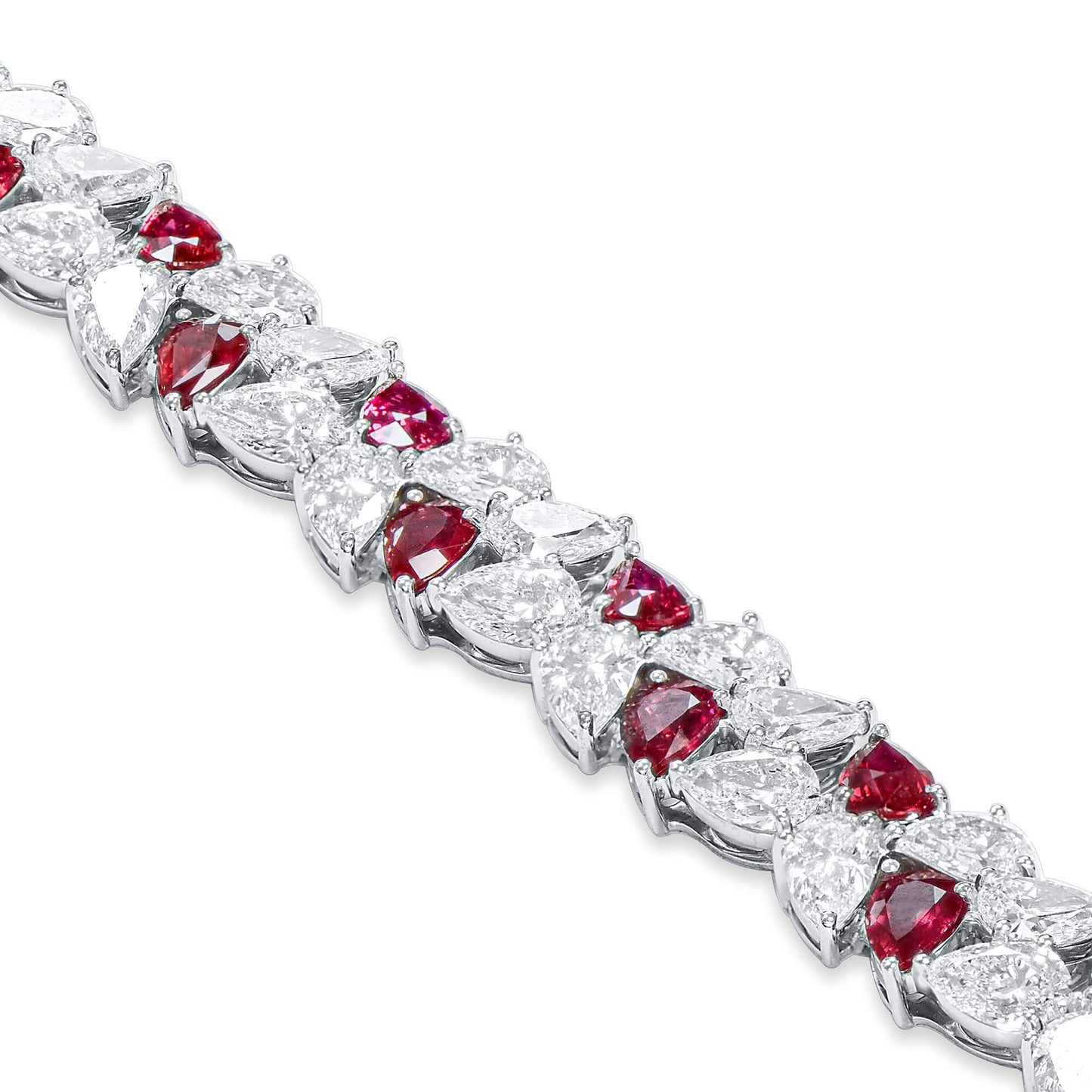 Natural Diamond & Red Ruby Bracelet, 18K White Gold, Pear Shape, 25.17 Ct. TW
