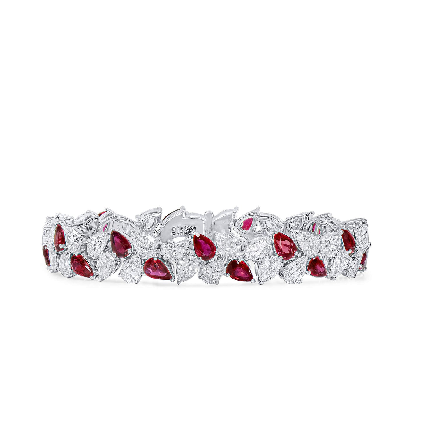 Natural Diamond & Red Ruby Bracelet, 18K White Gold, Pear Shape, 25.17 Ct. TW