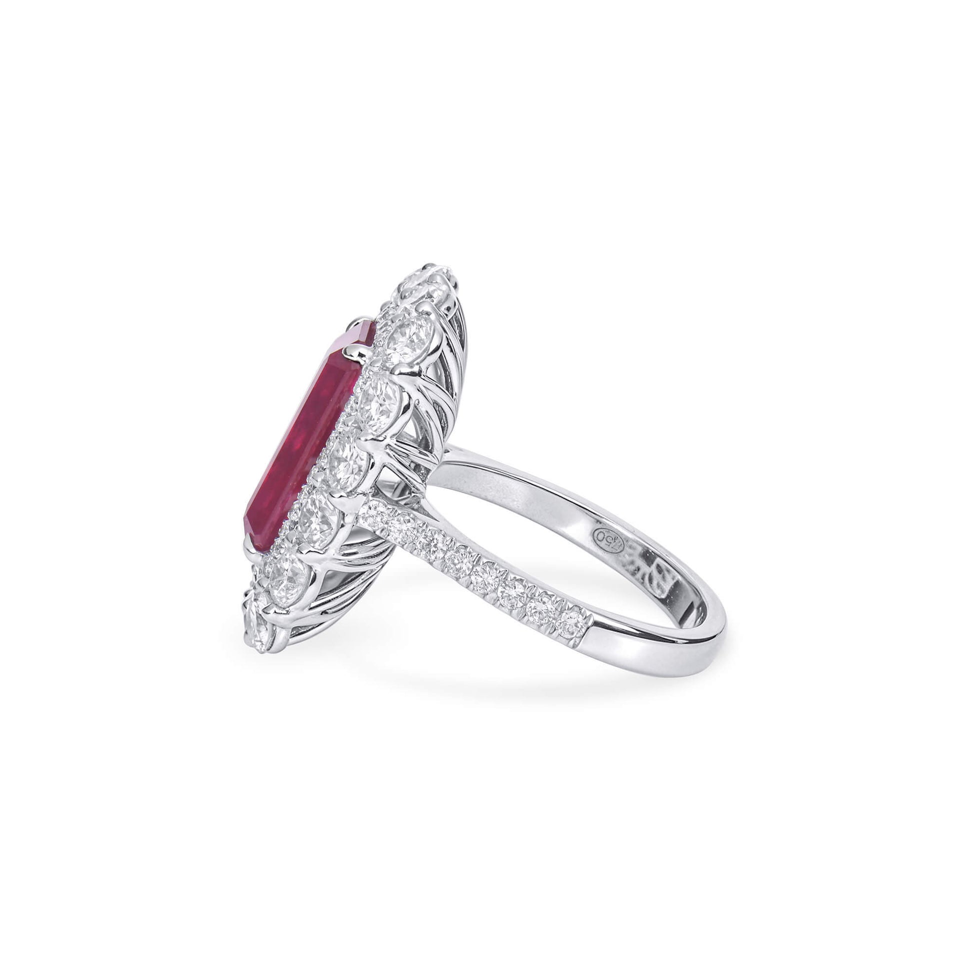 Natural 5.03 Ct. Octagonal-Cut Ruby & Diamond Halo Ring, 18K White Gold