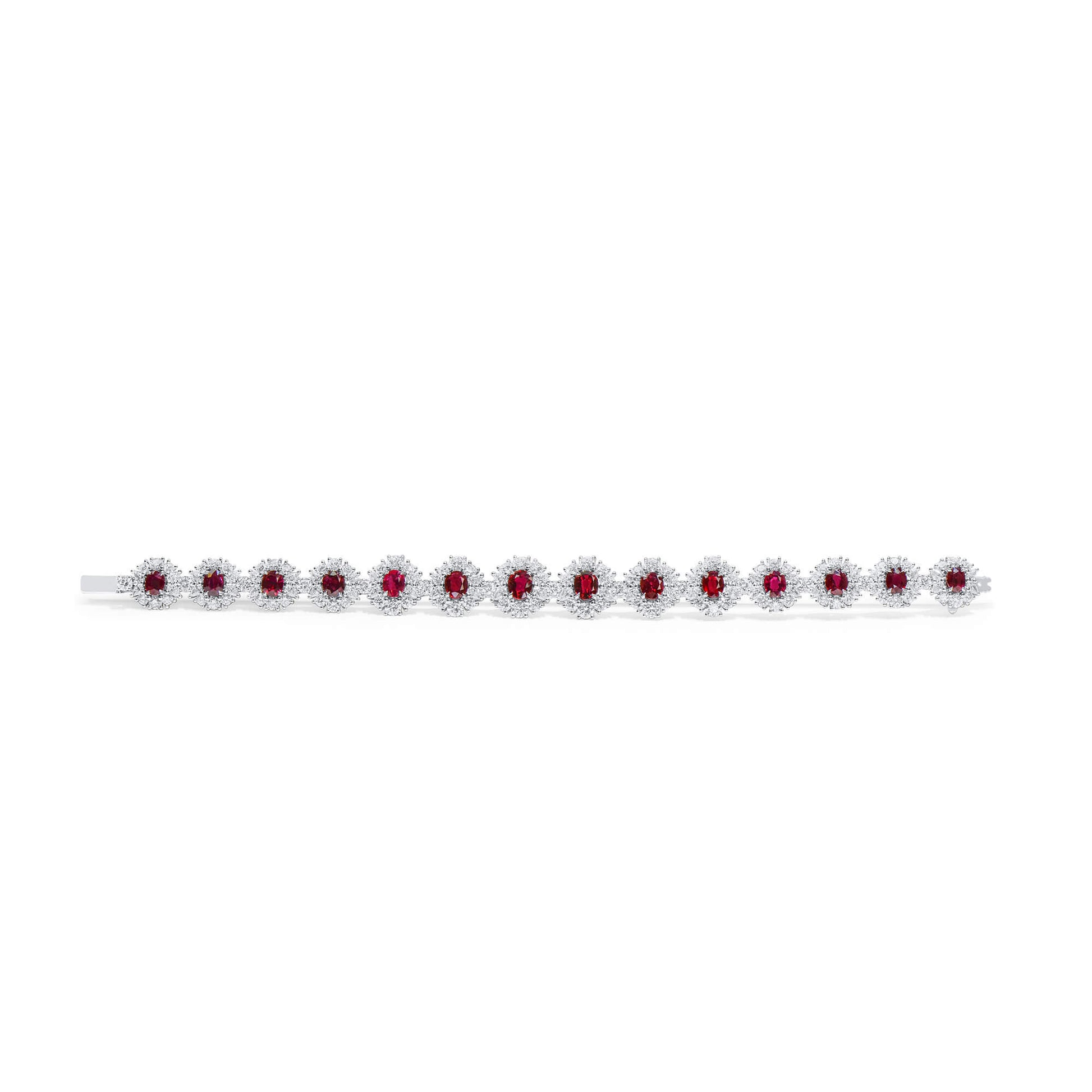 Natural Vivid Red Ruby Bracelet, 18K White Gold, Oval Shape, 18.84 Ct. TW