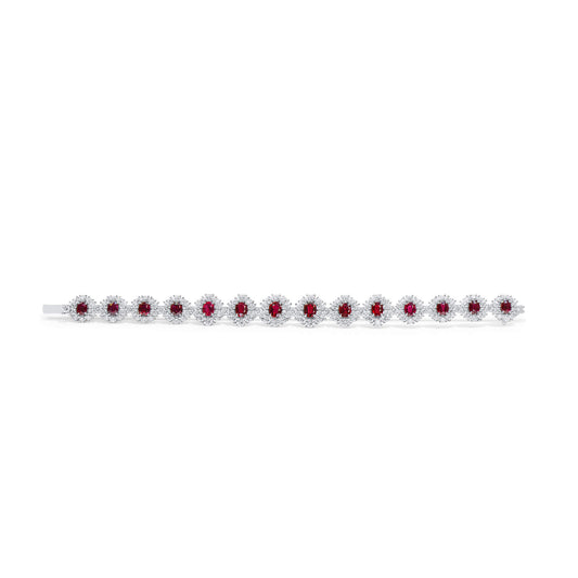 Natural Vivid Red Ruby Bracelet, 18K White Gold, Oval Shape, 18.84 Ct. TW