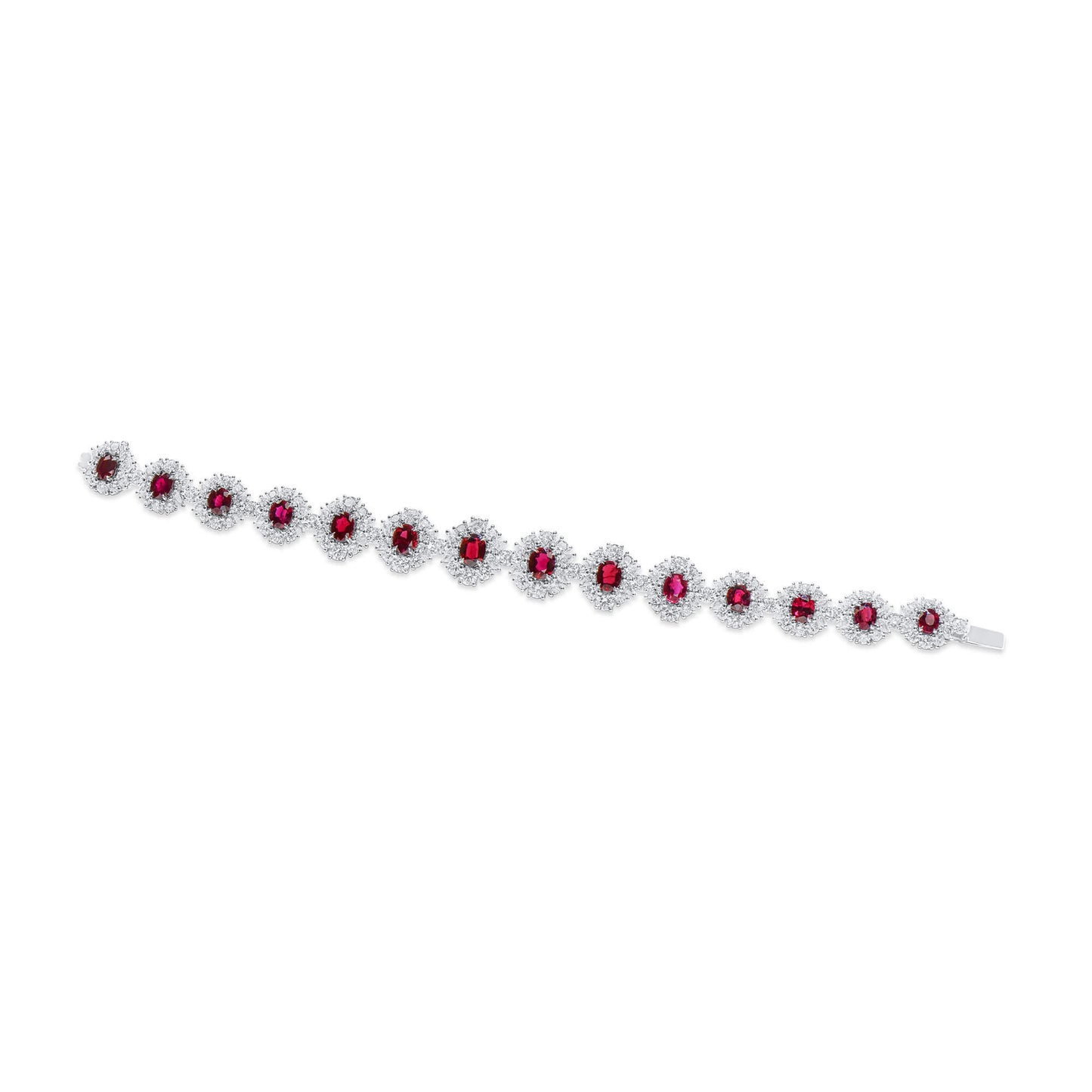 Natural Vivid Red Ruby Bracelet, 18K White Gold, Oval Shape, 18.84 Ct. TW
