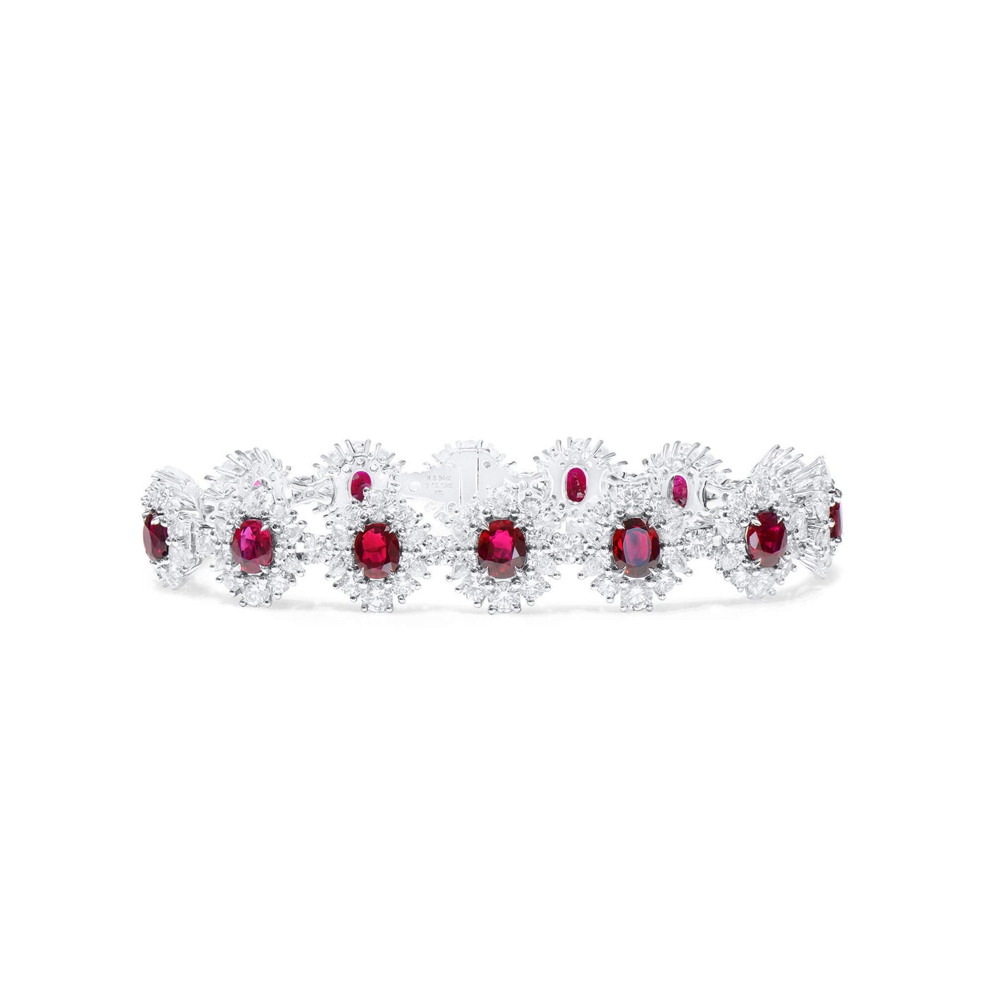 Natural Vivid Red Ruby Bracelet, 18K White Gold, Oval Shape, 18.84 Ct. TW